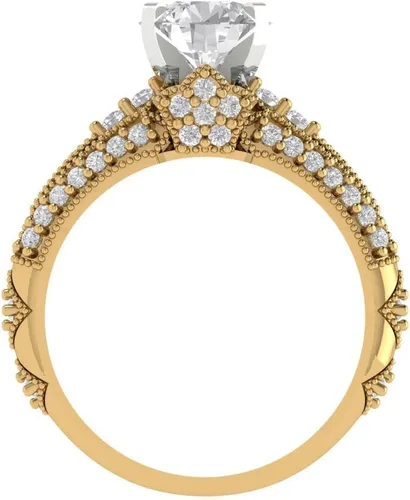 Vista 4 de Clara Pucci Anillo de compromiso de zafiro blanco con grabado personalizado de corte redondo de 2.10 quilates, conjunto nupcial de 14 quilates, oro