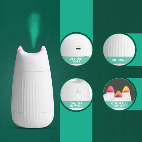 Vista 3 de Mini humidificador portátil de niebla fría con USB mejorado y lindo, para niños, bebé, guardería, dormitorio, oficina, automóvil, escritorio, 7