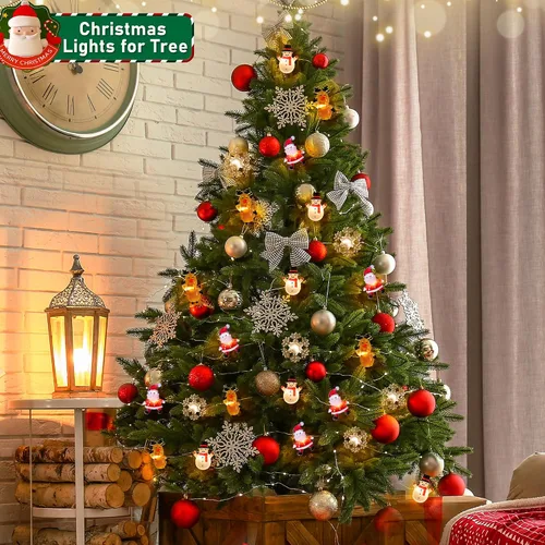 Vista 8 de [Temporizador] Luces de Navidad a pilas de 10 pies de Papá Noel, alce, copo de nieve, luces para decoración de árboles en interiores y exteriores