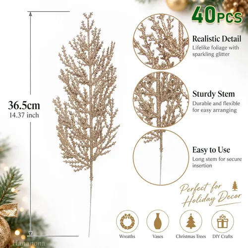 Vista 3 de Hananona Ramas de pino artificiales, 40 tallos de cedro sintético de Navidad, ramas de cedro sintético artificiales, púas de pino de Navidad falsas