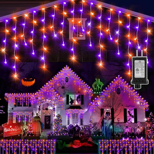 Vista 12 de Guirnalda de 400 luces LED con 75 gotas, de 33 pies, 8 modos de funcionamiento, de alambre transparente para decoración al aire libre, 400 modos