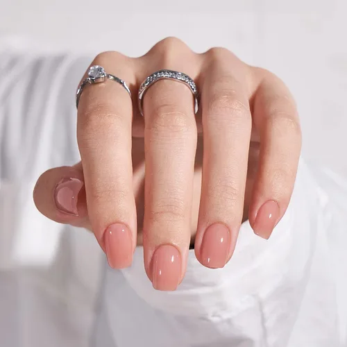 Vista 49 de BTArtbox - Uñas a presión, color crema de vainilla, cuadrado corto, melocotón degradado, 32 unidades 2+ Weeks Wear, Salon-Quality Natural Nails