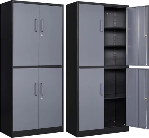 Vista 10 de Letaya Armarios de Almacenamiento de Metal con Cerradura, Pequeños Armarios de Acero con 2 Puertas y Estantes Ajustables para Hogar, Oficina, Negro