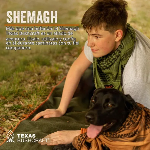 Vista 6 de Texas Bushcraft Tactical Shemagh - Auténtico Keffiyeh 100% algodón para tu equipo de camping, senderismo y mochilero Naranja quemado