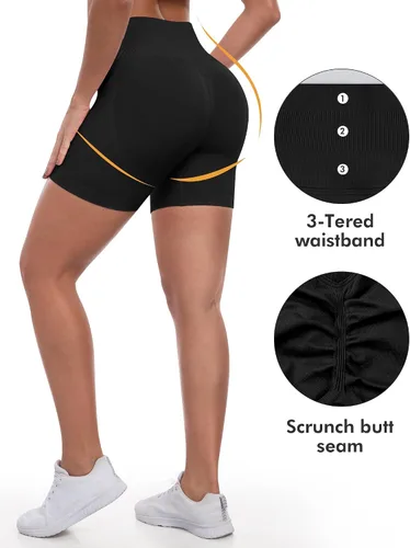 Vista 3 de ATHVOTAR Pantalones cortos de gimnasio para entrenamiento para mujeres, cintura alta sin costuras que levantan y fruncen los glúteos, pantalones