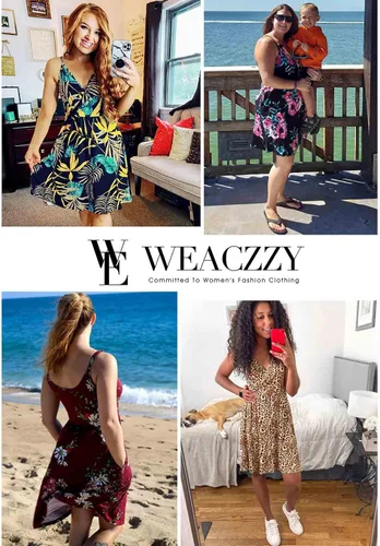 Vista 5 de Weaczzy Vestido veraniego informal con tirantes delgados, para mujer, con vuelo, estampado floral, bolsillos, informal, cuello en V