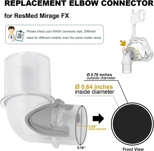 Vista 4 de 【Se adapta solo a ResMed Mirage FX】Conector de codo de repuesto para codo ResMed Mirage FX, codo Mirage FX, accesorio de montaje de conector de codo
