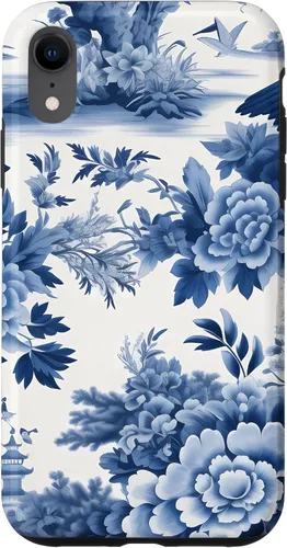 Vista 24 de iPhone 16 White and blue Chinoiserie Botanical Floral Bird Classic Case
