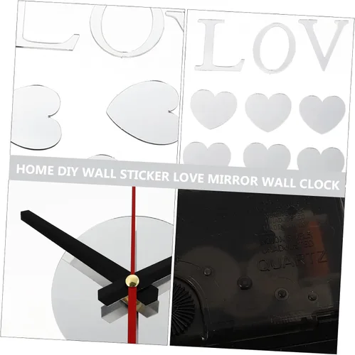 Vista 6 de Reloj de pared con espejo de amor, reloj de pared sin marco, reloj de espejo de corazón, reloj de pared extra grande, etiqueta engomada, reloj
