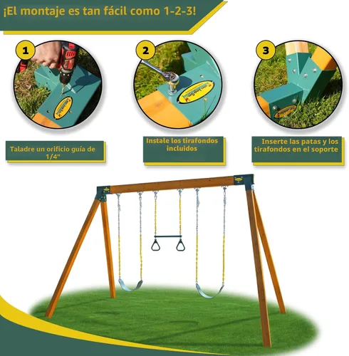 Vista 3 de Eastern Jungle Gym Fácil 1-2-3 Soportes A-Frame 2 para juego de swing con todos los hardware de montaje, verde
