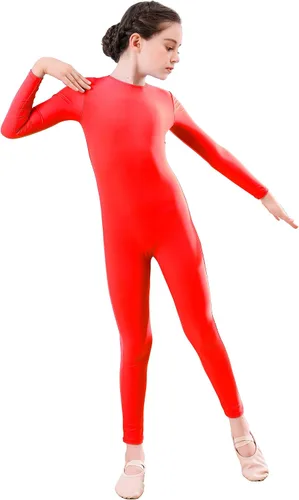 Vista 9 de Unitardo de cuerpo entero con manga larga para niñas, de una pieza, para gimnasia y baile, de licra, para niños Negro