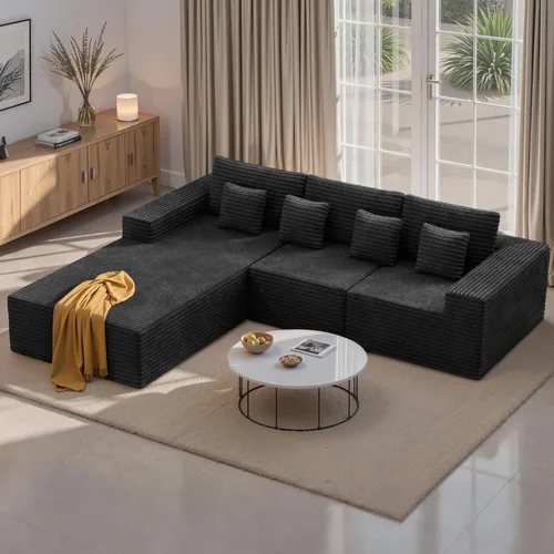 Vista 11 de Sofás modulares seccionales de nube de 111 pulgadas con chaise en forma de L, sofá sin estructura tapizado de asiento profundo para sala de estar