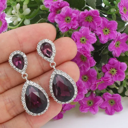 Vista 3 de EVER FAITH Aretes colgantes de cristal austriaco para mujer, Cristal