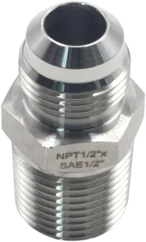 Vista 6 de HFS (R) 1/2 "NPT macho a 1/2" SAE Macho Flare Tubing Adapter Manguera Conector Accesorios de tubería de acero inoxidable 304