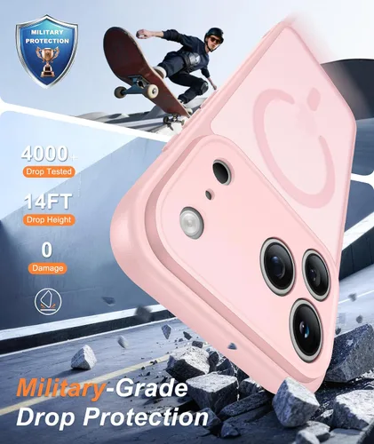 Vista 719 de FNTCASE Funda para iPhone 17 Pro: Fundas delgadas translúcidas de color azul claro compatibles con MagSafe, protección completa de la cámara
