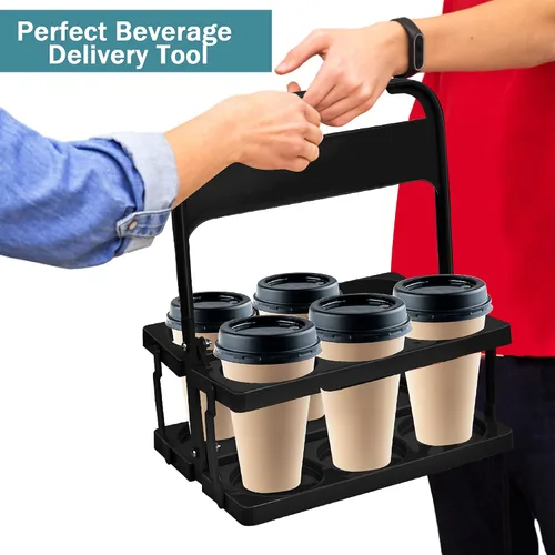 Vista 7 de Portavasos portátil de plástico, portavasos plegable con asa, portador de bebidas de 6 agujeros plegable, ideal para conductores de automóvil Eats