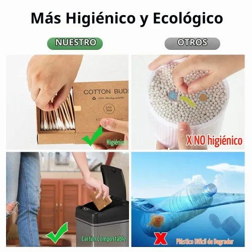 Vista 5 de Hisopos de algodón de bambú, 400 unidades, capullos de algodón vegano, palillos de madera natural con doble punta, hisopos de algodón orgánico