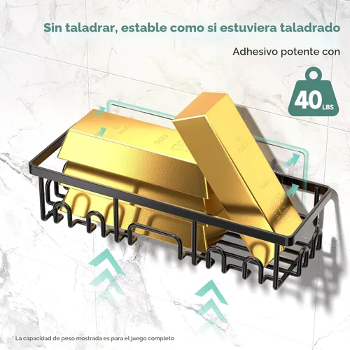 Vista 3 de Veken Paquete de 3 organizadores de ducha, diseño avanzado a prueba de óxido, estantes adhesivos sin perforaciones, estante con soporte para jabón