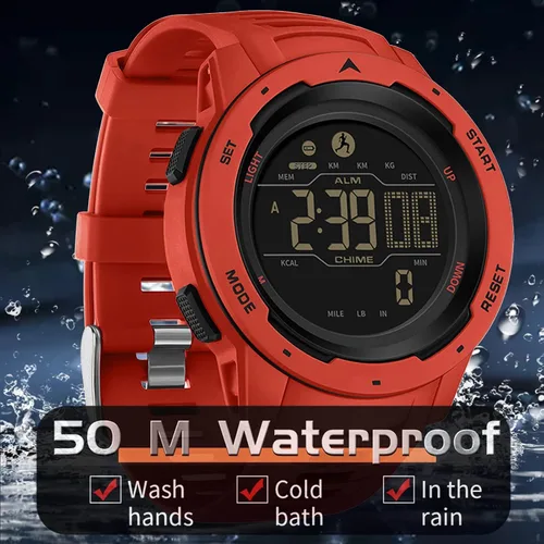 Vista 3 de Reloj digital para hombre, podómetro, contador de pasos, deportivo, militar, táctico, para exteriores, contador de calorías, alarma, cronómetro