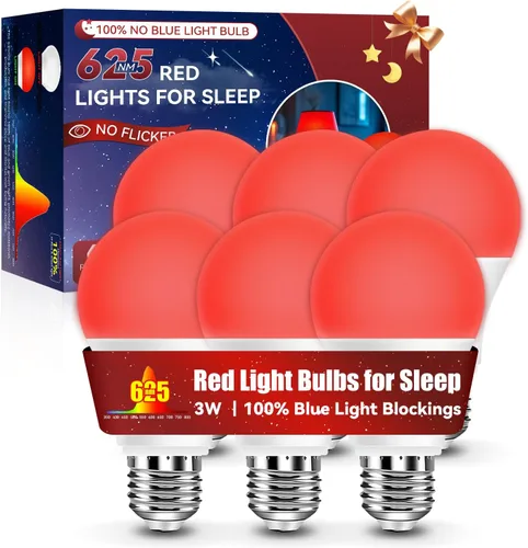 Vista 18 de Neporal Bombillas de Luz Roja de 625nm 3W para Dormir, Bombillas de Bloqueo 100% de Luz Azul para Promover la Melatonina, Bombilla LED A19
