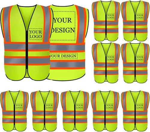 Vista 38 de BeautyWill Chaleco de seguridad con logotipo personalizado, Hi Vis Clase 2, chaleco reflectante de construcción unisex con 5 bolsillos