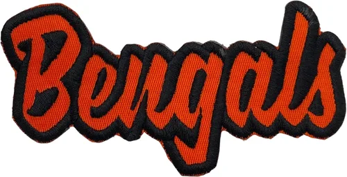 Vista 12 de Bengals, espíritu escolar, bordado, parche para planchar (sarga negra/contorno naranja)