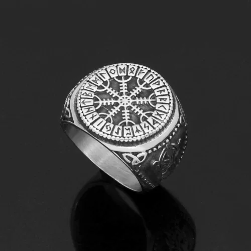Vista 2 de GuoShuang Anillo de amuleto de runa de acero inoxidable con bolsa de regalo de runa de Valknut