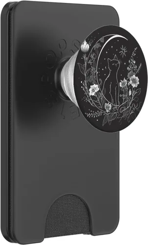 Vista 7 de Cat Sitting On Crescent Moon Flowers Stars Drawing PopSockets intercambiables PopGrip