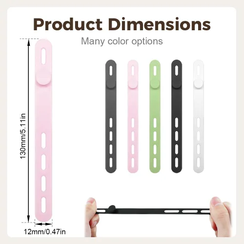 Vista 2 de Correas de silicona para cables, correa elástica para cargar auriculares, cargador de teléfono, cables de computadora, organizadores de cables