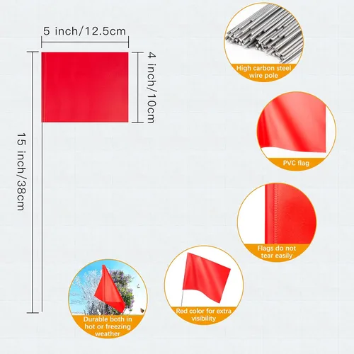 Vista 2 de IKAYAS 4 x 5 pulgadas de PVC rojo estaca pequeña para patio, paquete de 50 banderas de césped y jardín
