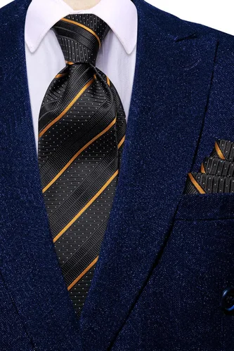 Vista 7 de Hi-Tie Corbata clásica de cachemira para hombre con pañuelo y gemelos a cuadros