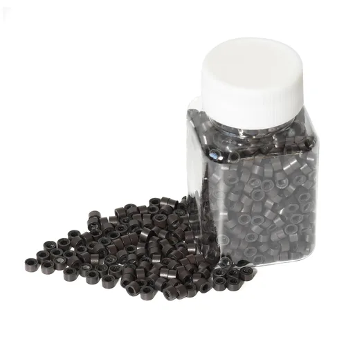 Vista 17 de 200Pcs 4mm Silicone Lined Micro Hair Extensions Beads, Black Negro