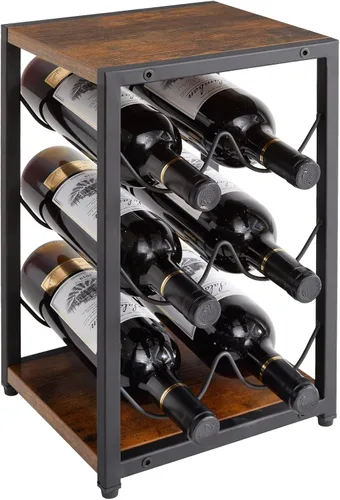 Vista 10 de IBUYKE Estante de vino para encimera, estante de vino de metal de 3 niveles, estante de vino con capacidad de almacenamiento independiente para 12