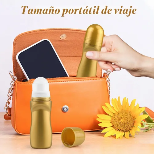 Vista 6 de 6 botellas de desodorante de plástico dorado de 1.7 fl oz/1.7 onzas, contenedor de cosméticos enrollables recargables para desodorante, perfume
