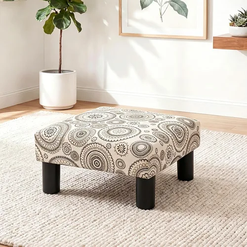 Vista 9 de Joveco Taburete pequeño otomano, reposapiés cuadrado tapizado de tela para sofá, debajo del escritorio, oficina, sala de estar, azul floral