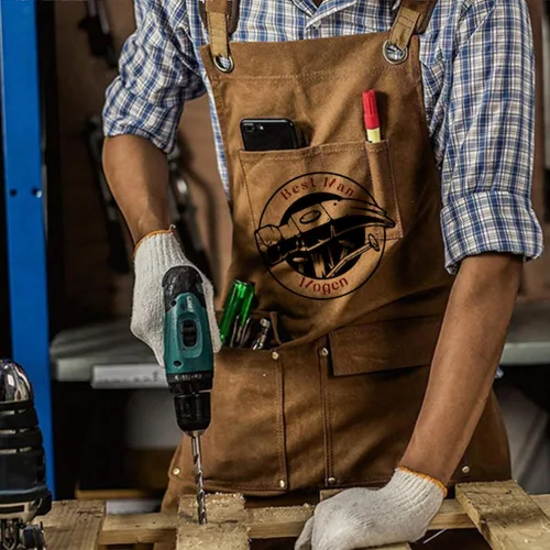 Vista 4 de Delantal de lona personalizado, regalo personalizado, delantal de camarero, delantal bordado para papá, barbacoa, delantal de chef para hombre