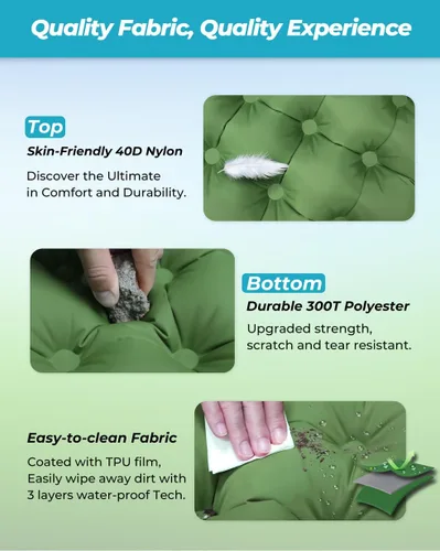 Vista 5 de Colchoneta de dormir inflable de 4 pulgadas de grosor con almohada ajustable y bomba de pie integrada, colchón de aire ligero para acampar con Verde