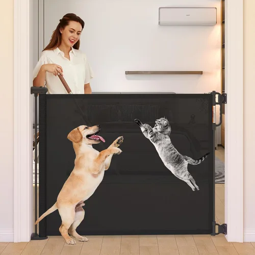 Vista 13 de Momcozy - Puerta retráctil para seguridad de bebés y niños, altura de 33 pulgadas, se extiende hasta 55 pulgadas de ancho, adecuada para escaleras