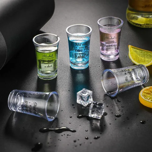 Vista 5 de Kigeli 48 vasos de chupito divertidos para adultos, vasos de chupito de acrílico para fiestas, 1.2 onzas, mini taza, regalos de fiesta, invitados