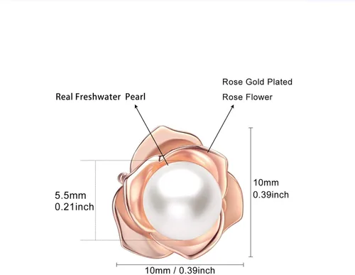 Vista 5 de JORA Aretes de oro rosa y plata esterlina con perla en flor negra, para mujer