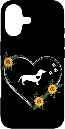 Vista 32 de Dachshund Heartbeat With Paw Prints On Black Case for iPhone 16