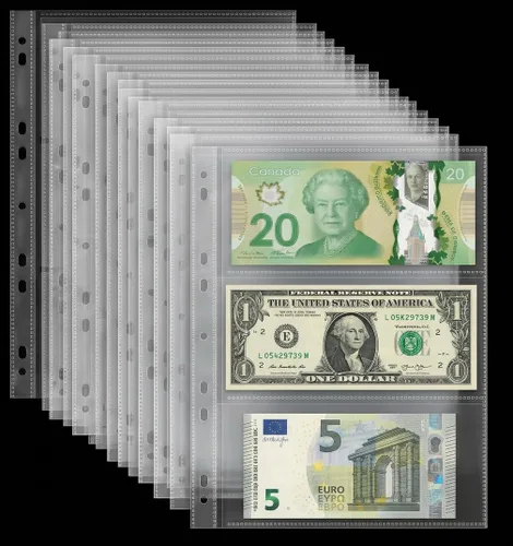 Vista 7 de MUDOR Fundas para moneda para carpeta, sin PVC, páginas para billetes de dólar 10 hojas, sin ácidos, fundas para dinero para coleccionistas, se