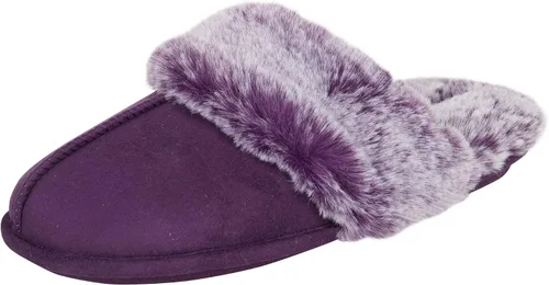 Vista 10 de Jessica Simpson - Pantuflas cómodas de piel sintética para mujer con suela antideslizante y espuma viscoelástica Negro
