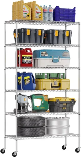 Vista 21 de FDW Estante de metal ajustable de 5 niveles con ruedas, capacidad de 250 libras, fácil montaje, ideal para espacios pequeños Negro