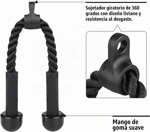 Vista 2 de Accesorio de Cable de Cuerda de Tríceps para Gimnasio, Accesorio de Jalón con Mangos de Goma, Accesorios para Máquina de Ejercicio, Sistema de Poleas