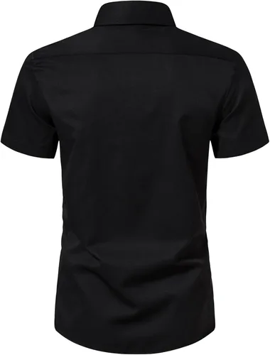 Vista 3 de LOCALMODE Camisa de sarga casual de manga larga para hombre, color sólido, formal, con botones