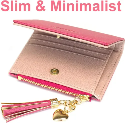 Vista 7 de Cartera pequeña para mujer con bolsillo para monedas, plegable, delgada, con cremallera
