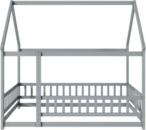 Vista 6 de Cama de tamaño matrimonial con valla y puerta, color gris