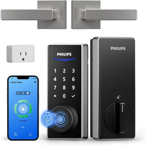 Vista 10 de Philips - Cerradura inteligente WiFi con manija, cerradura de puerta sin llave con reconocimiento de huellas dactilares y puente WiFi, cerraduras
