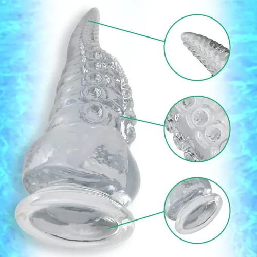 Vista 2 de Consolador anal transparente con ventosa para tentáculos, consolador realista y transparente para estimulación de próstata, tapón anal, masturbarse